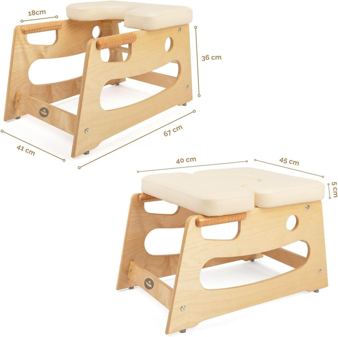 Bodhi Kopfstandhocker| Yoga Hocker aus Holz mit praktischen Griffen | Yogastuhl mit Polster für Umke