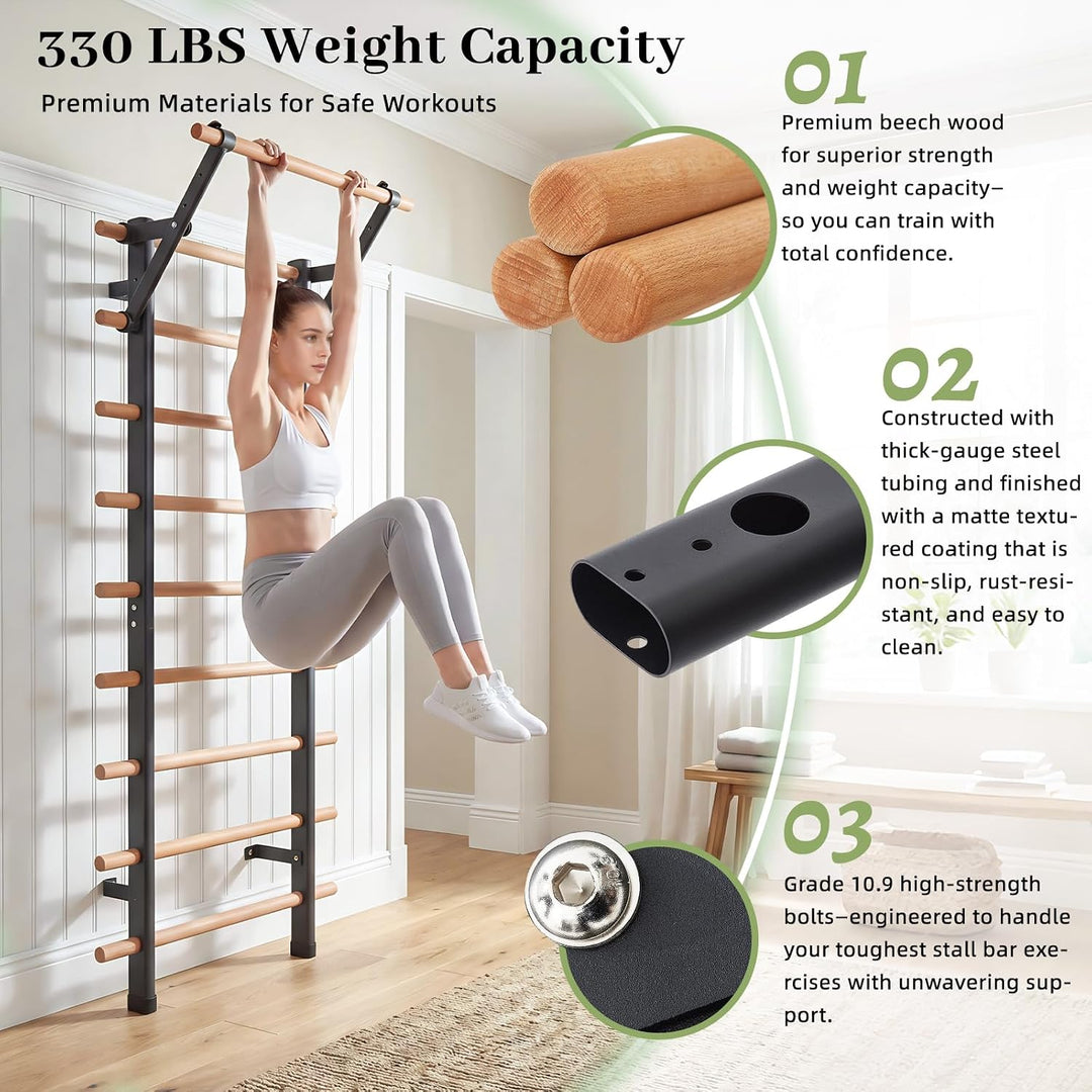 DHT Schwedenleiter Wandstangen Stall Bar Suspension Trainer mit 9 strategischen Stangen für Fitness