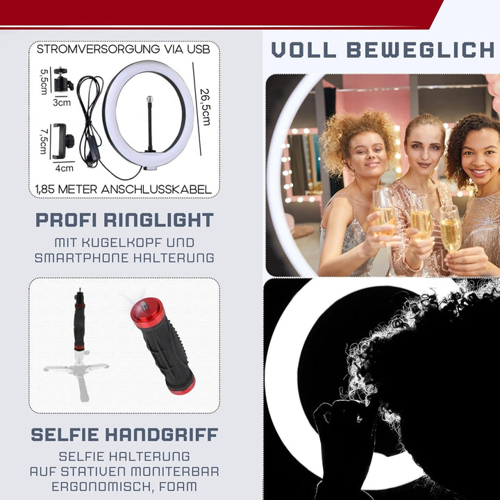 Handgriff + Ringlicht Lampe für Smartphone iPhone Halterung Ständer flexibel Kamerastativ für TikTok