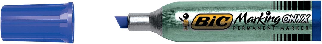 BIC Marking Onyx Permanent Marker, Wasserfester Stift, in Blau, 12er Pack, mit Keilspitze, Strichstä