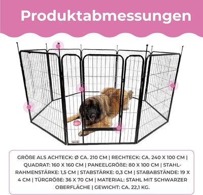 MaxxPet Welpenauslauf - Hundekäfig - Hundelaufstall - Welpenauslauf mit 8 Zwingerpaneelen - Stahl -