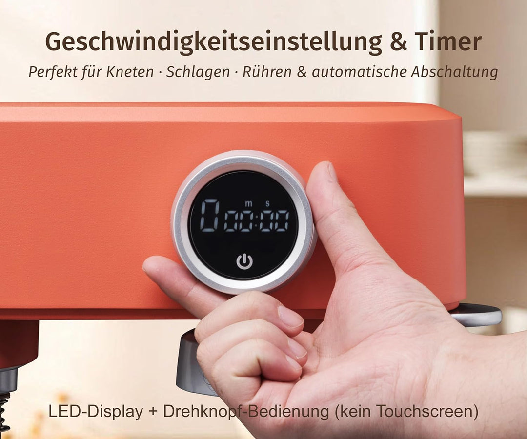 5L Vollmetall-Küchenmaschine,Pizzateig Knetmaschine,Teigmaschine mit leisem Kupfer-DC-Motor, 4 Edels