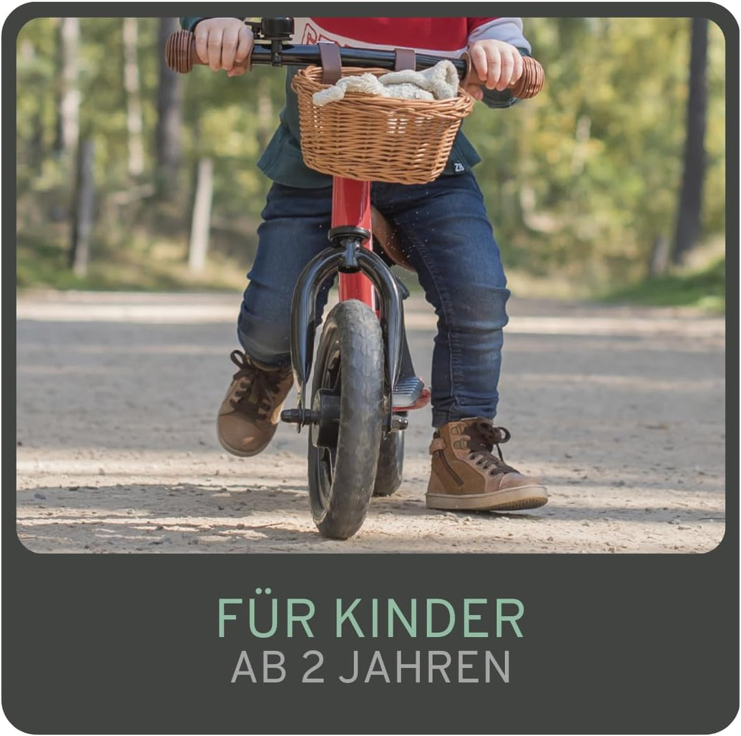 Bandits &amp; Angels Laufrad aus Metall mit Weidenkorb ab 2 Jahren – Lauflernrad – Verstellbarer Sattel