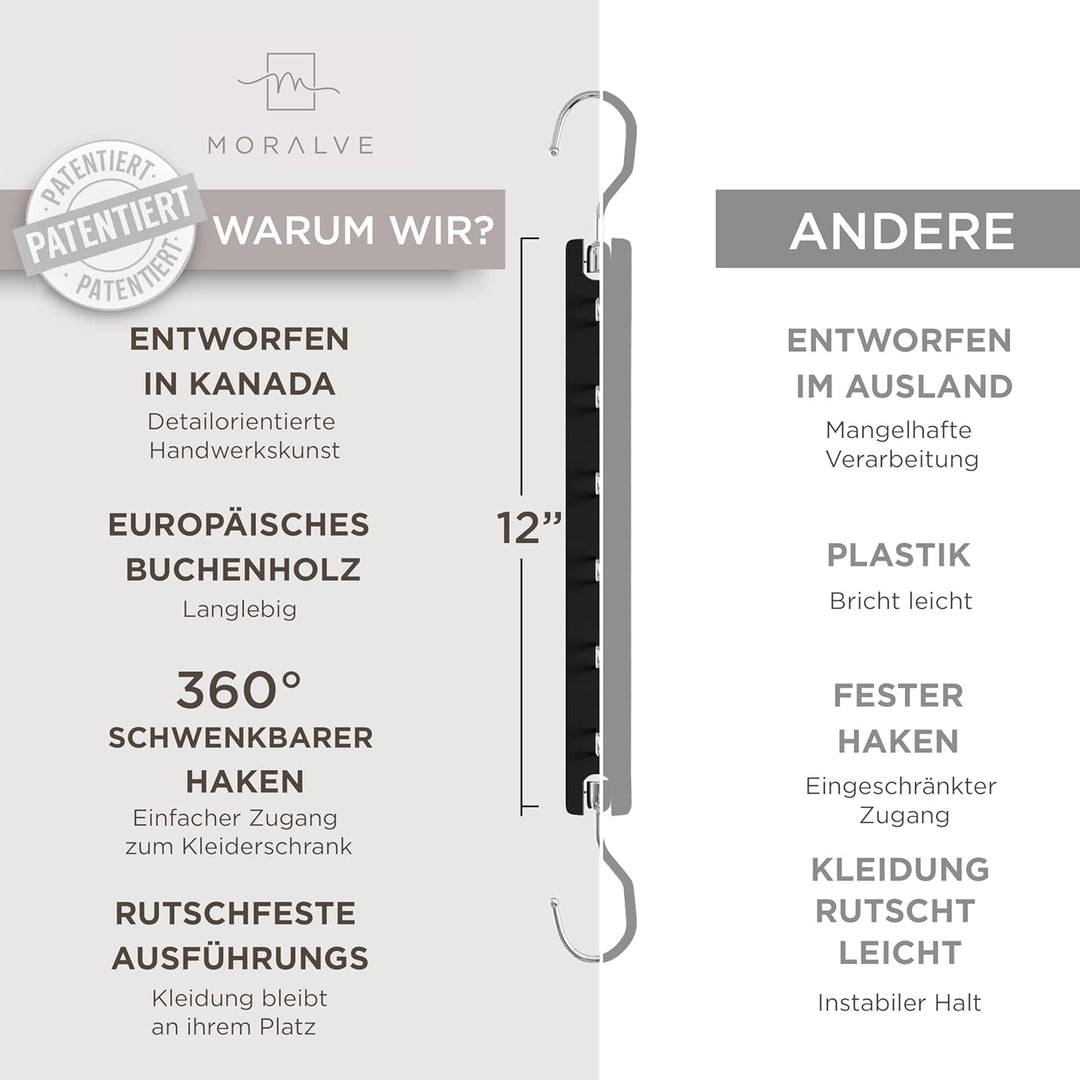 MORALVE Platzsparender Kleiderbügel Organizer – 4er-Pack – 6-stufiger Organizer aus europäischem Buc