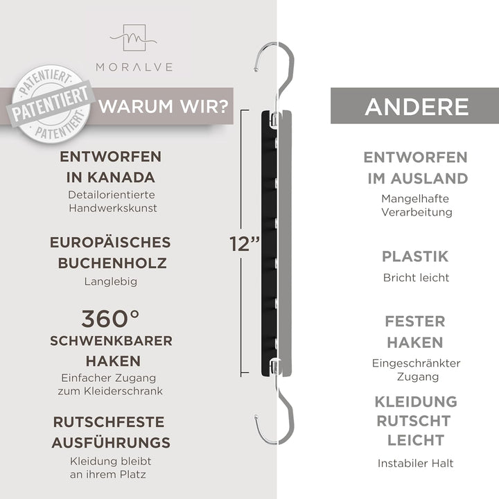 MORALVE Platzsparender Kleiderbügel Organizer – 4er-Pack – 6-stufiger Organizer aus europäischem Buc