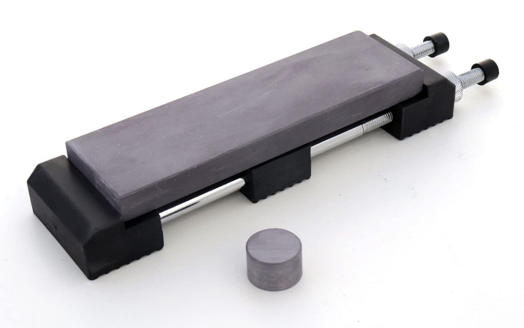 Schleifstein Belgischer Brocken blau 200x60 mm mit Anreibestein und Top-Schleifsteinhalter