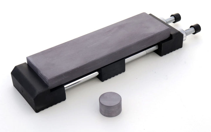 Schleifstein Belgischer Brocken blau 200x60 mm mit Anreibestein und Top-Schleifsteinhalter