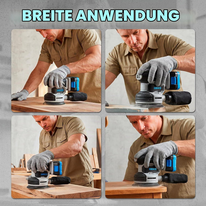 20V Exzenterschleifer Akku 125mm: DEKOPRO Schleifmaschine für Holz,6 variable Geschwindigkeiten, 125