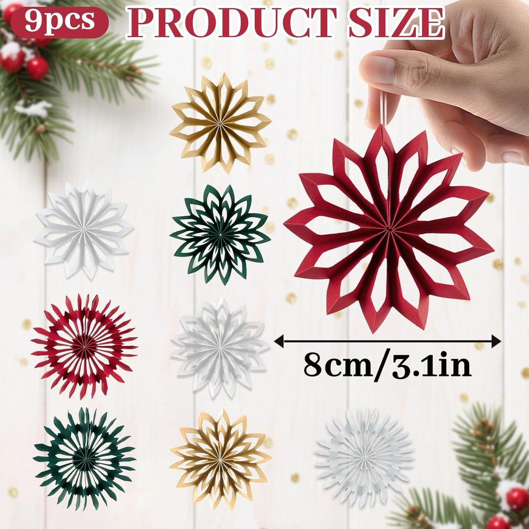 SUNBEAUTY Weihnachtsbaum Deko 3D Mini Papier Aufhängen Fächer Schneeflocke Hängen Papier Girlande Bo