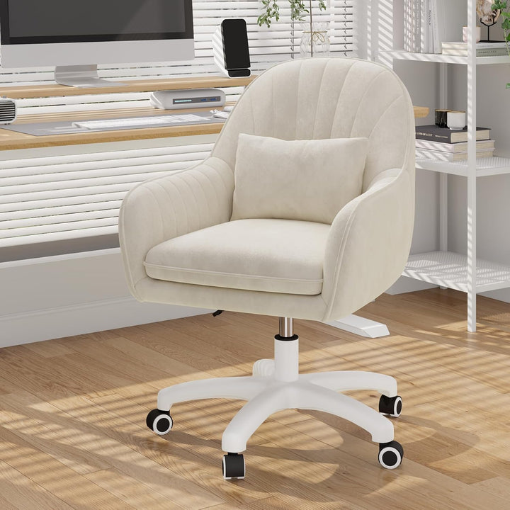 Homeoffice Stuhl, SamtStuhl mit Kopfkissen, 360° drehbar Höhenverstellbar Bürostuhl ergonomisch, Sch