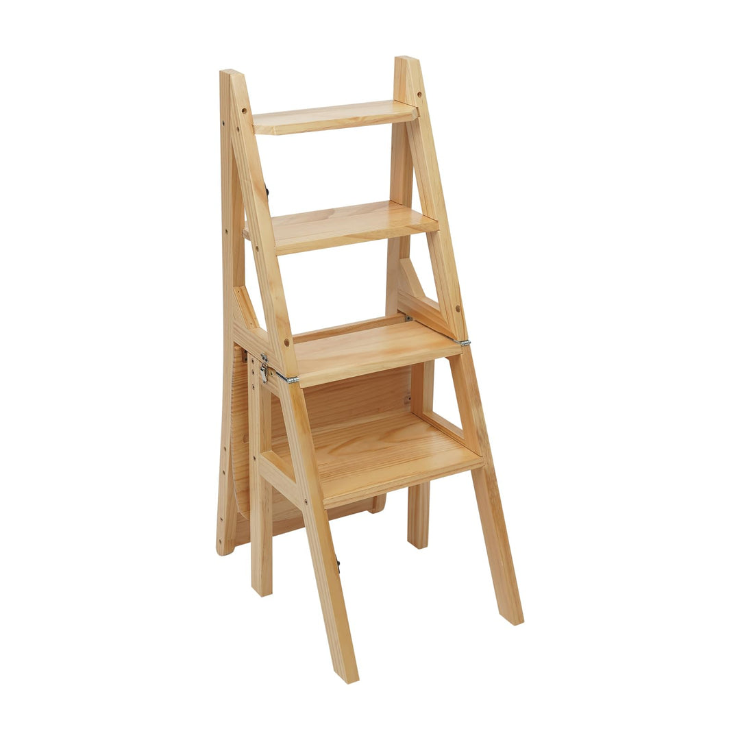 QIERF 4-Stufen Klappbarer Tritthocker 2-in-1 Holz Trittleiter und Stuhl Klappbar Holztrittleiter 100