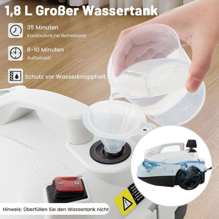 RELAX4LIFE Dampfreiniger 2000W, Dampfdruck: 5 bar, Flächenleistung: 108 m², Tank: 1,8 L, Aufheizzeit