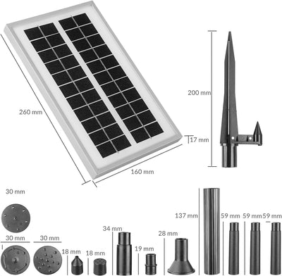 Monzana Solarpumpe LED Multicolor 4 Aufsätze Timer Akkuspeicher Fernbedienung Solar Panel Teich Pump