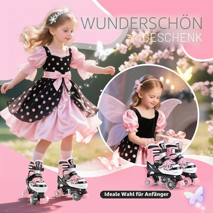 NEMONE Rollschuhe für Mädchen Kinder 4 Grössen Verstellbar Blau Violett Rollschuhe für Kinder Drinne