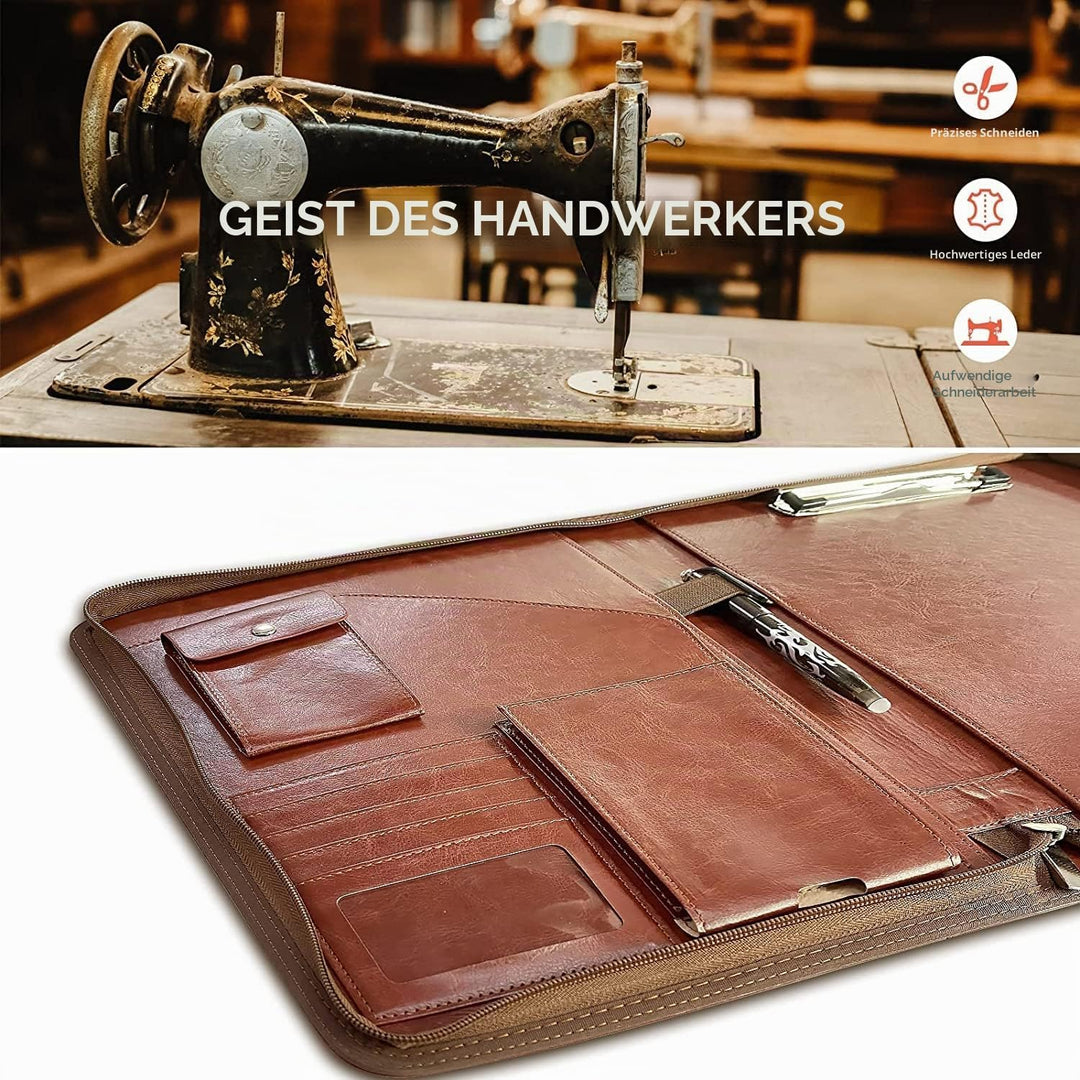 NEWYES Konferenzmappe, mit Reissverschluss, Leder, A4, für Reise, Personal-Organizer, Braun, Braun