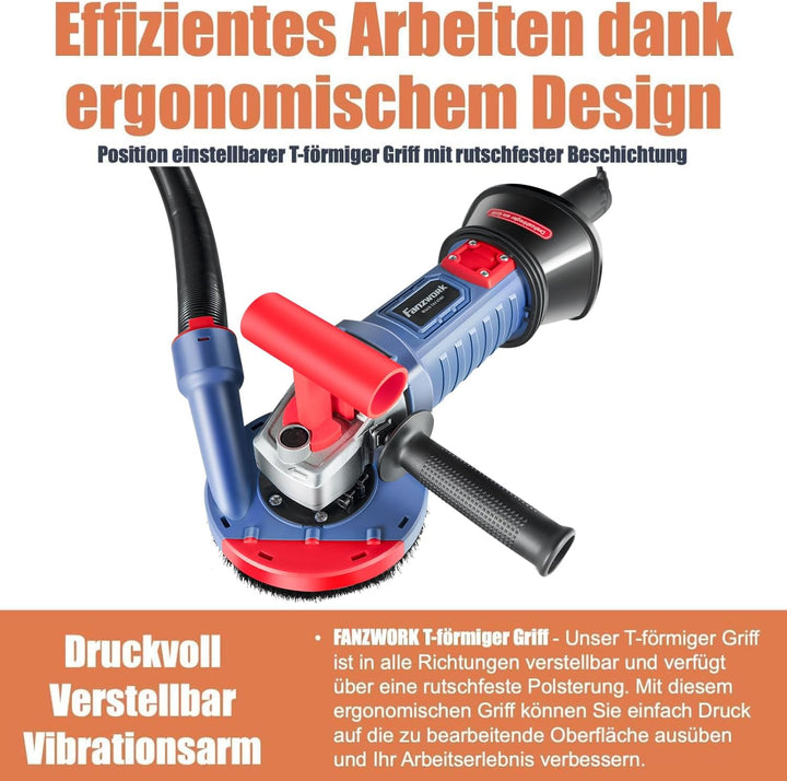 FANZWORK 1500W Betonschleifer Betonfräse Set, Drehzahlregelbar, inkl. Premium 125mm Diamantschleifto