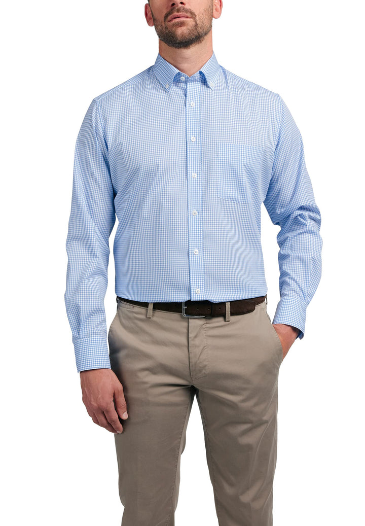 ETERNA Modern Fit Hemd Langarm Button Down Kragen Karo rot 45 Hellblau, 45 Hellblau