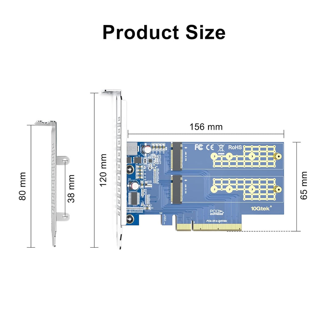 PCIe 3.0 to NVMe (2) M.2 Adapter for M.2 (M Key) SSD, PCIe X8, Requires Motherboard BIOS Support for
