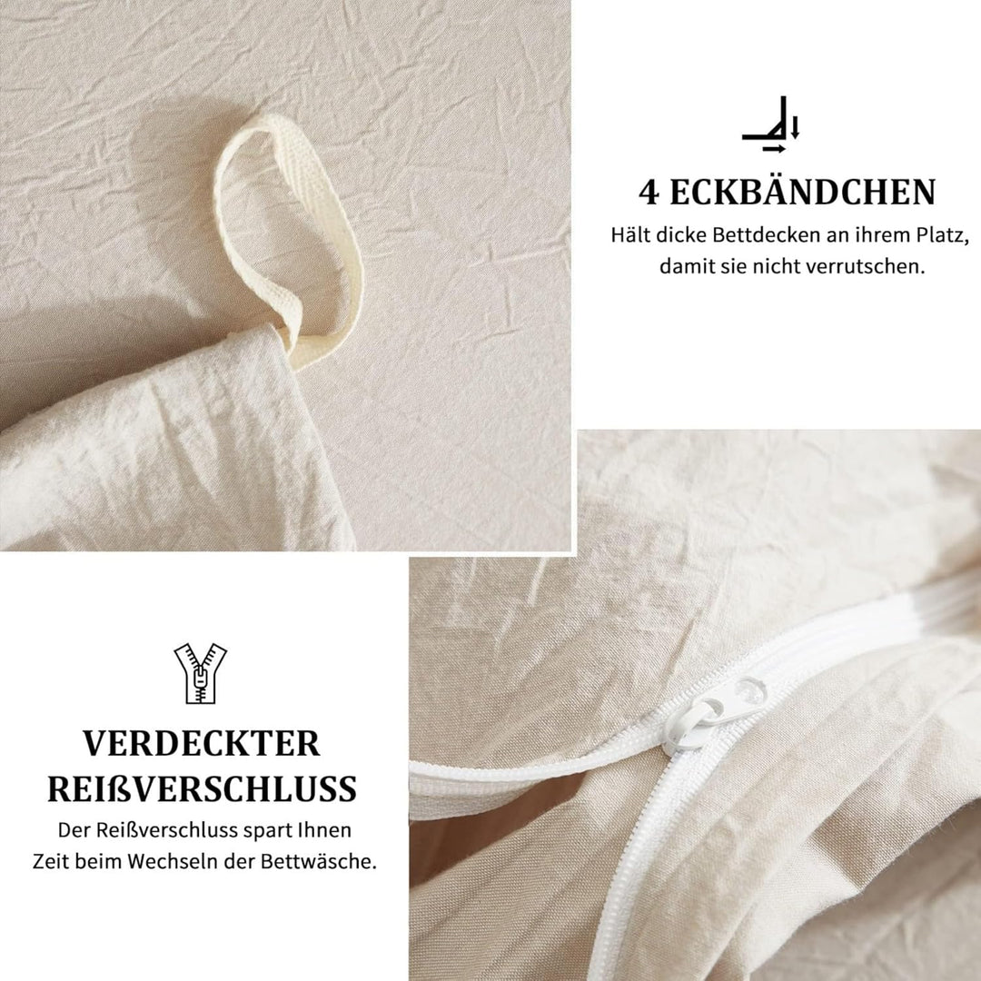 Freyamy Bettwäsche 135x200cm 2teilig Beige Unifarben Einfarbig Bettwäsche Gewaschene Microfaser Weic