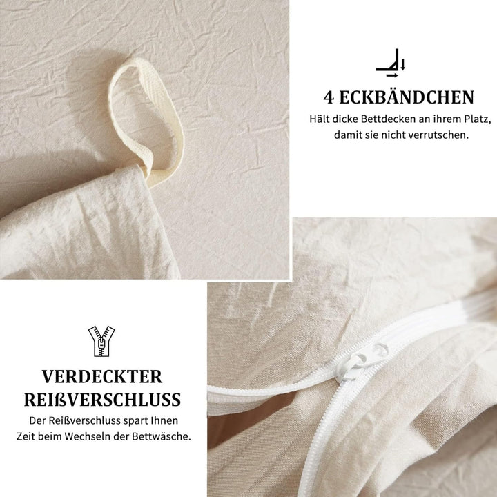 Freyamy Bettwäsche 135x200cm 2teilig Beige Unifarben Einfarbig Bettwäsche Gewaschene Microfaser Weic