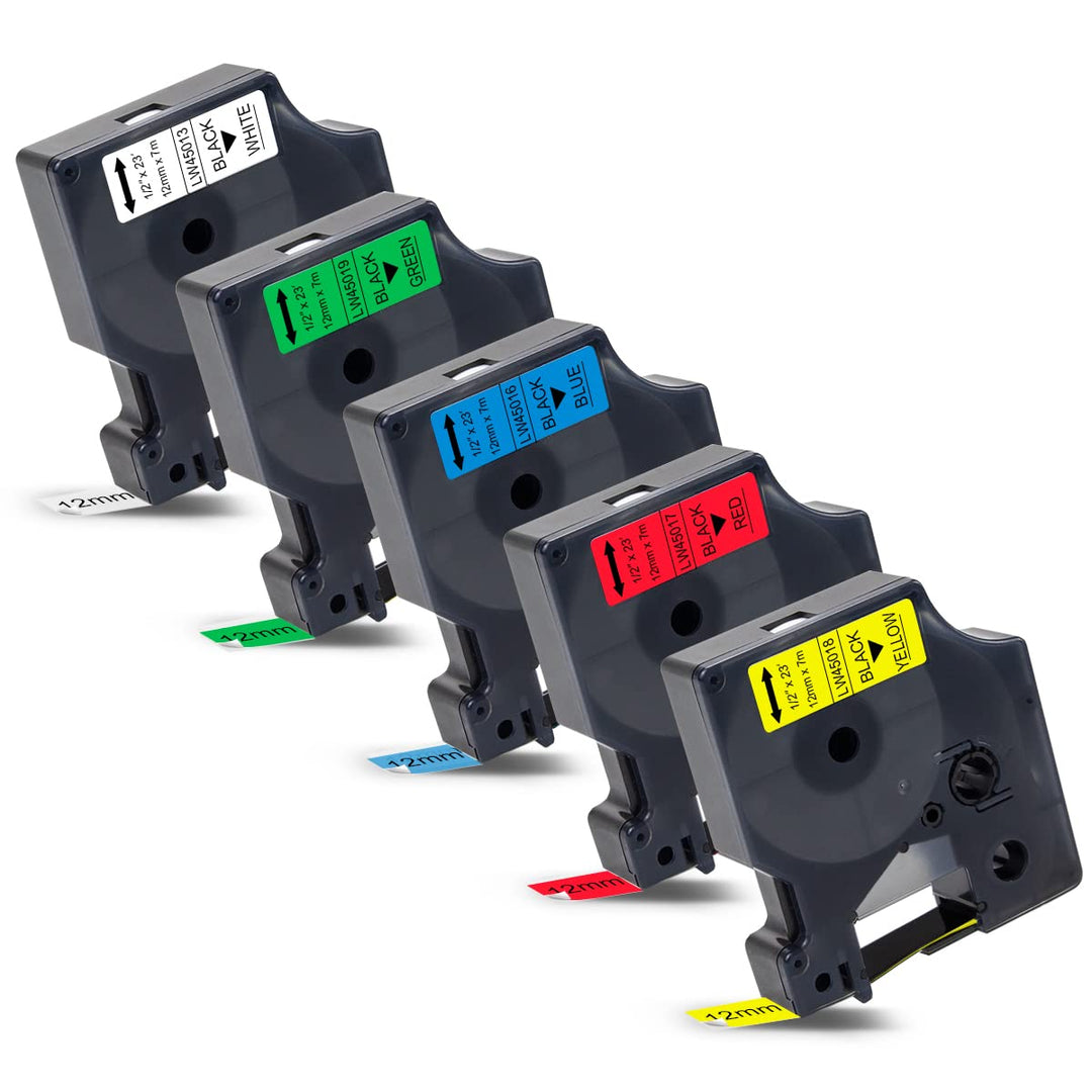 Labelwell 5x 0.47 12mm x 7m Kompatibel Schriftband Ersatz für Dynmo D1 45013 45016 45017 45018 45019