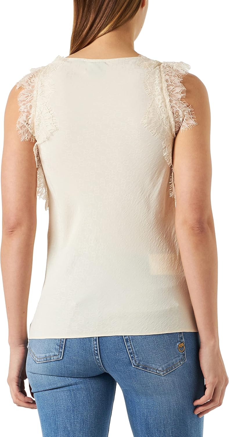 Pinko Damen Talesia Top Crepe De Chine Jac Mode-Weste, N96_rosa Rauchweiss