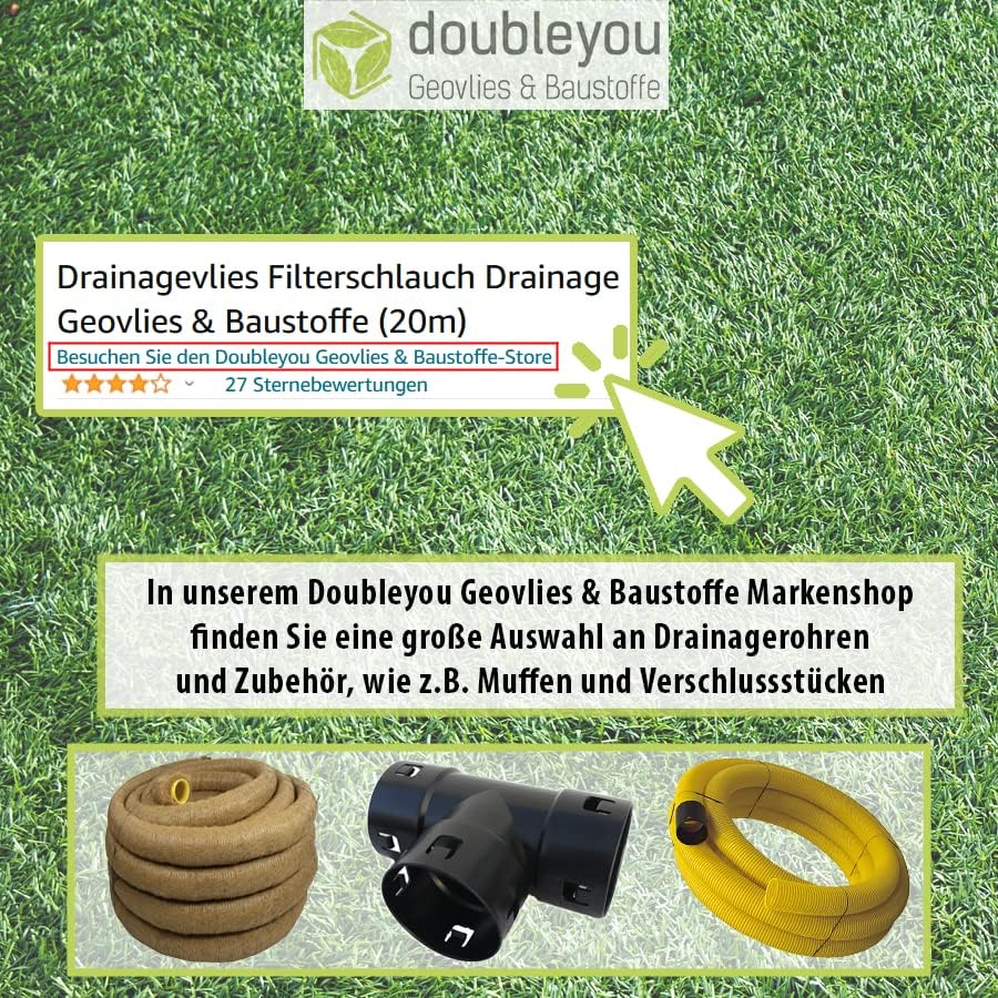 Doubleyou Geovlies & Baustoffe Drainagevlies 20m | Filterstrumpf für Drainagerohre | DN100/DN80 | Fi