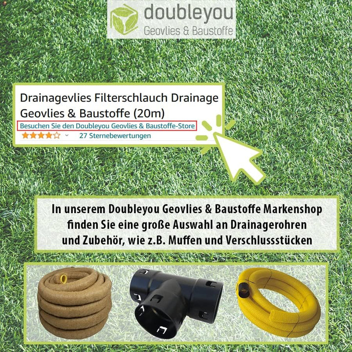 Doubleyou Geovlies & Baustoffe Drainagevlies 20m | Filterstrumpf für Drainagerohre | DN100/DN80 | Fi