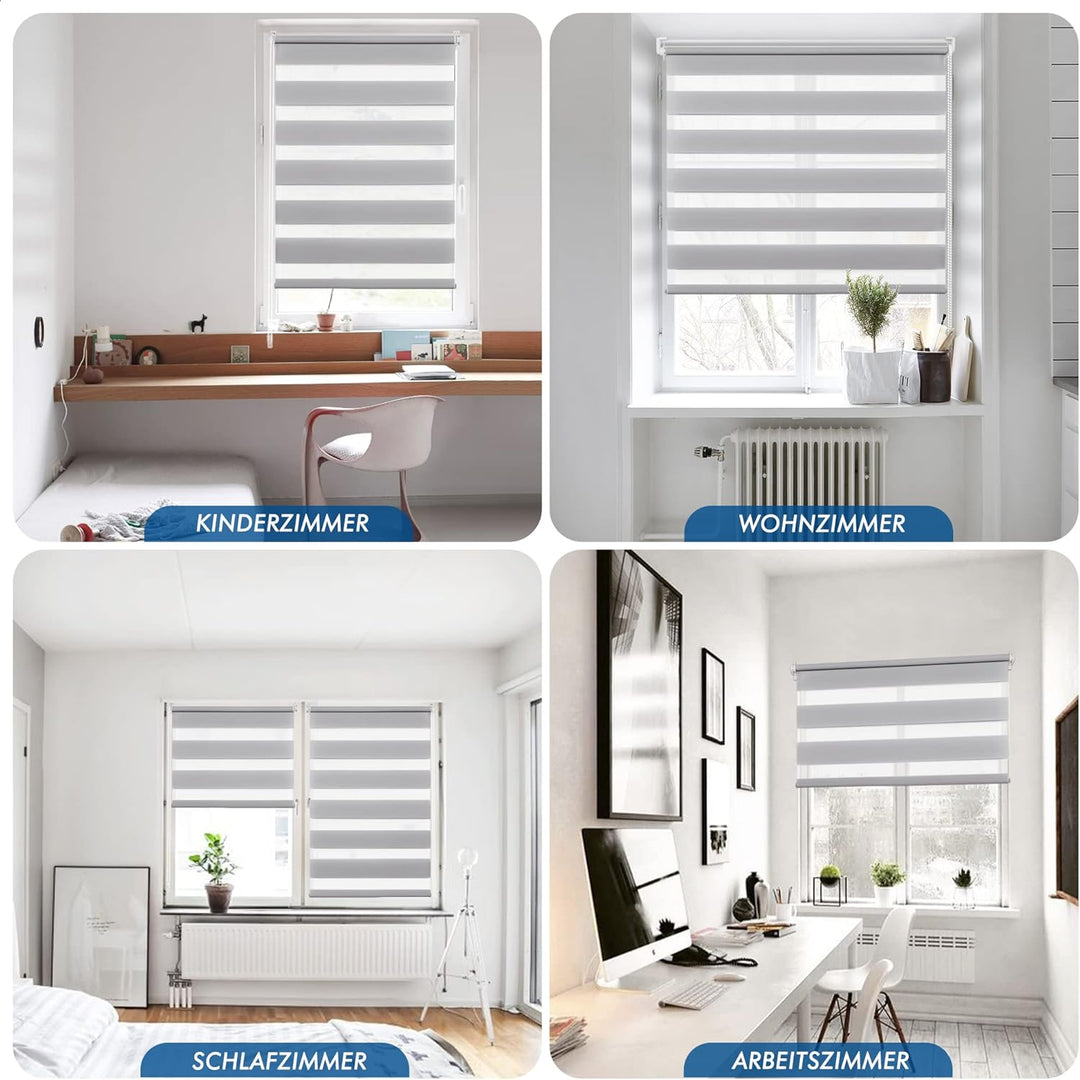 SBARTAR Doppelrollo Klemmfix Duo Rollos für Fenster ohne Bohren & zum Bohren, Grau B90 x H130 cm (St
