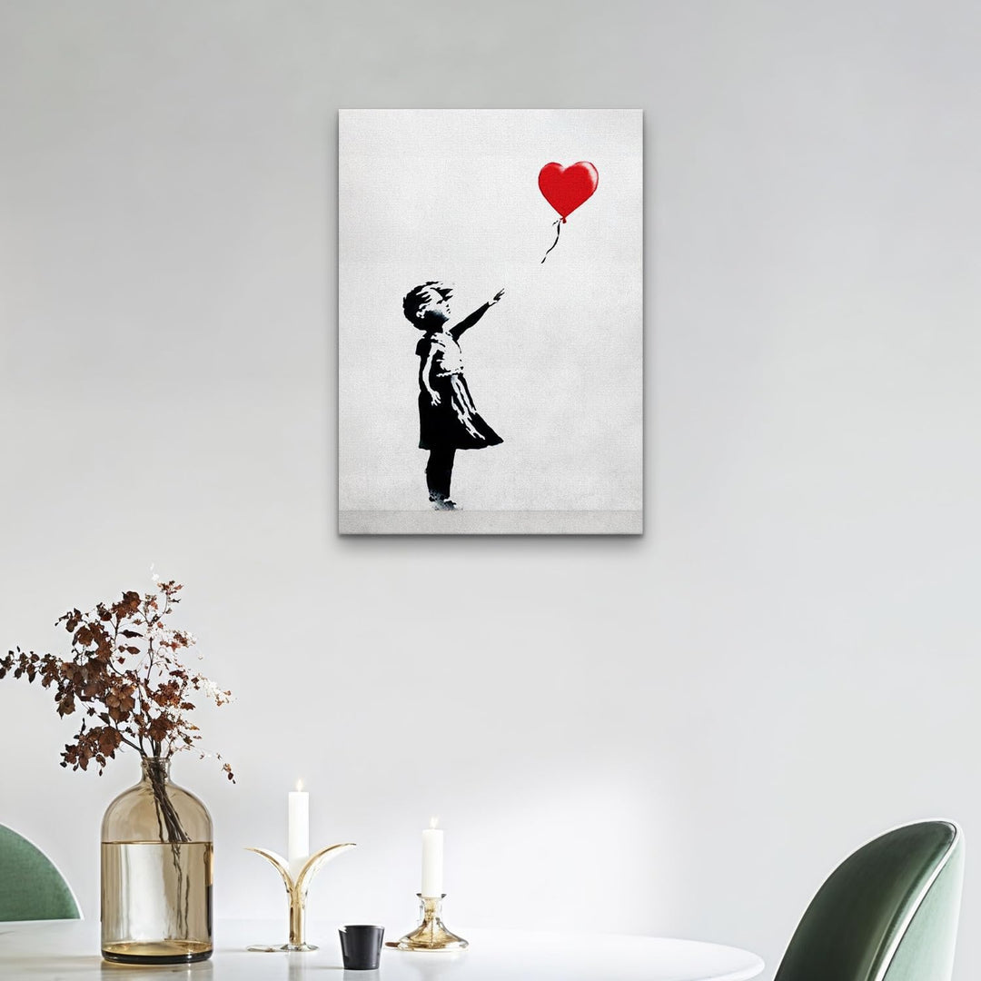 Giallobus - Gemälde - Banksy - - Standardleinwand - 70x100-07 - Baby Mädchen roter Herzballon - Bere
