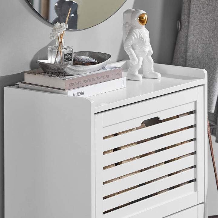 SoBuy Schuhschrank Hoch Weiss, Schuhkipper mit 3 Klappen und 6 Ablageflächen, Schuhkommode für Flur