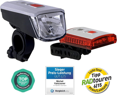 BÜCHEL Vancouver Fahrradlichter Set LED I 40/20/10 Lux I StVZO zugelassen bis zu 20h Akkulaufzeit I