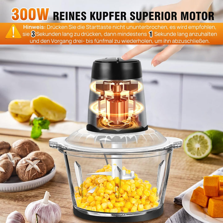 300W Multifunktions-Küchenmaschine – 2L Mini-Food-Processor für Gemüse, Knoblauch, Gewürze & Kräuter