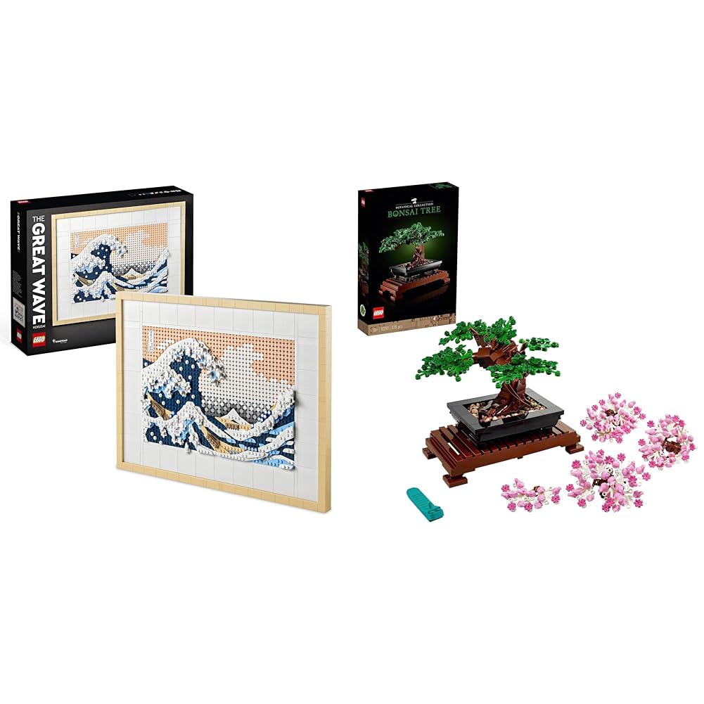 LEGO 31208 Art Hokusai – Grosse Welle & 10281 Icons Bonsai Baum, Kunstpflanzen-Set zum Basteln für E