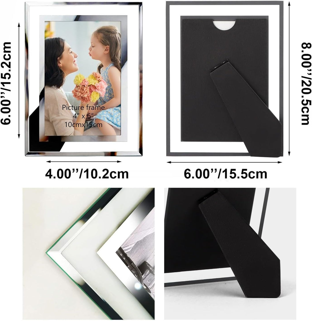 Hoikwo 4er-Set Bilderrahmen 10x15 cm, Glasfotorahmen für 15x10 cm Fotos und Bilder, Bilderrahmen Sil