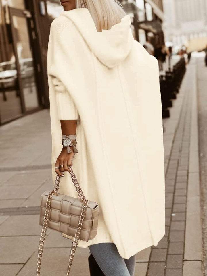 Tongmingyun Strickjacke Damen Lang Cardigan mit Kapuze Winter Grobstrickjacke Casual Lose Strickmant