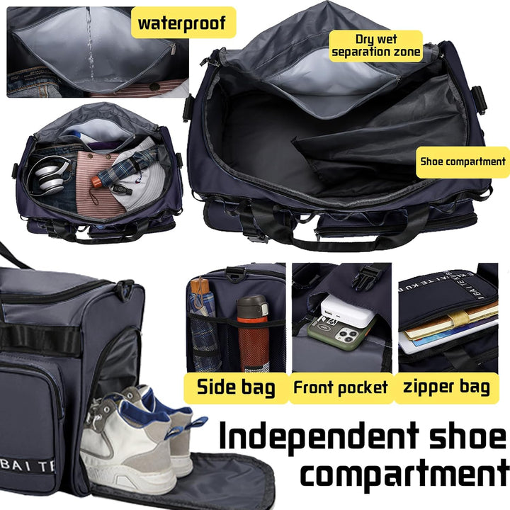 AUNGKWANG Reisetasche Damen Herren, 65L Wasserabweisende Sporttasche, Large Capacity Reise Tasche Gy