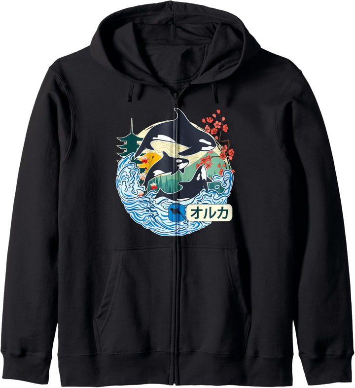 Japanischer Orca-Wal, grosse Welle Kanagawa Japanische Vintage-Kunst Kapuzenjacke