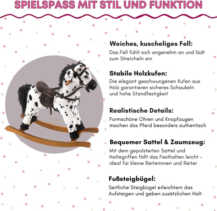 Bayer Chic 2000 - Schaukelpferd Carlotta, Schaukeltier mit Sound, schwarz, weiss