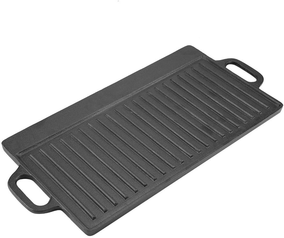 Grillplatte, Antihaft-Grillplatte aus Gusseisen mit Grill und geriffeltem, flachem, doppelseitigem B