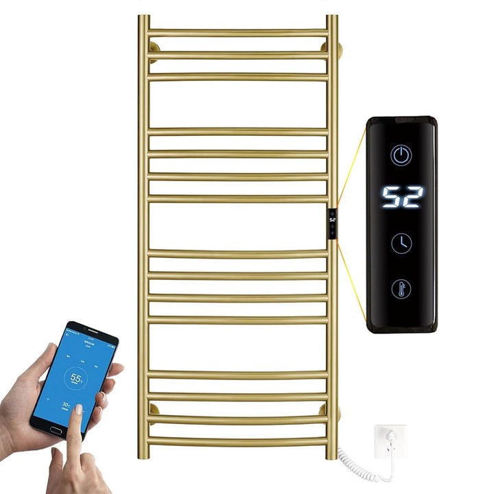 Badheizkörper Elektrisch Gebürstetes Gold, Handtuchheizkörper Elektrisch 185W WiFi, Bildschirm Handt