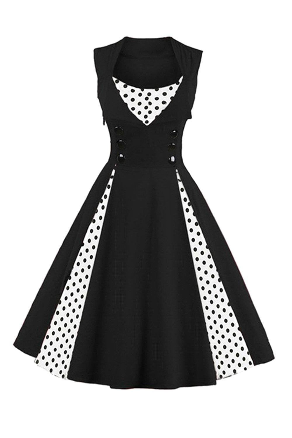 Axoe Damen 50er Jahre Kleider mit Gepunkte Rockabilly L Schwarz-polka Dots, L Schwarz-polka Dots