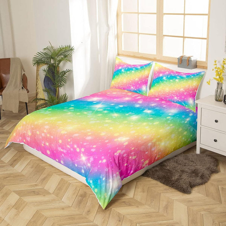 Regenbogen Farbe Tröster Bezug Set Mädchen Kinder Blingling Dekor Bettwäsche-Set Niedlichen Karikatu