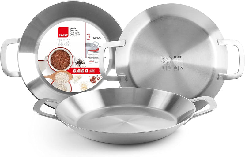 IBILI - 652138 - Paella-Pfanne mit drei Schichten, Edelstahl/Aluminium, 38 cm