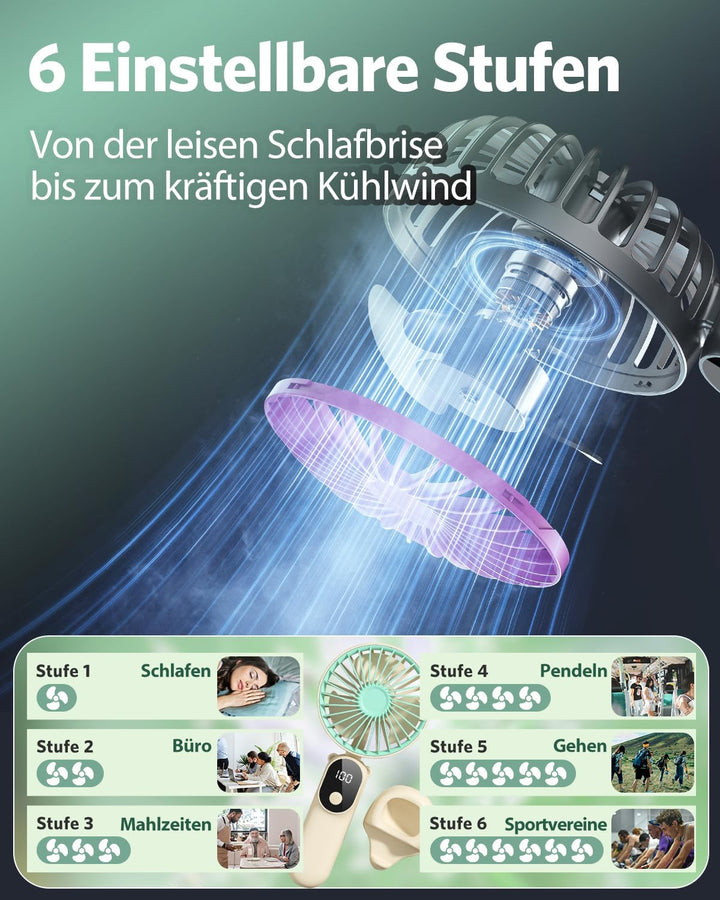 2 Stück Mini Handventilatoren Akku Aufladbar,Tragbarer USB Klein Hand Ventilator Sehr Leise,LED Anze