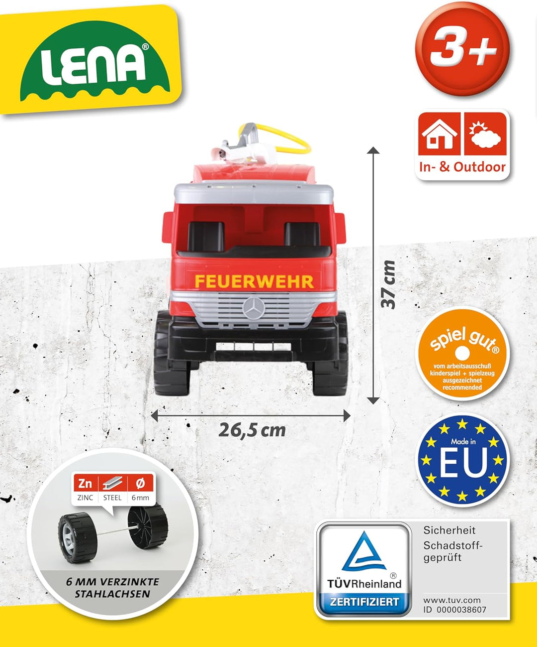 Lena 02058 - Starke Riesen Feuerwehr Mercedes Benz Actros, ca. 65 cm,grosses Feuerwehrauto mit 3 Ach