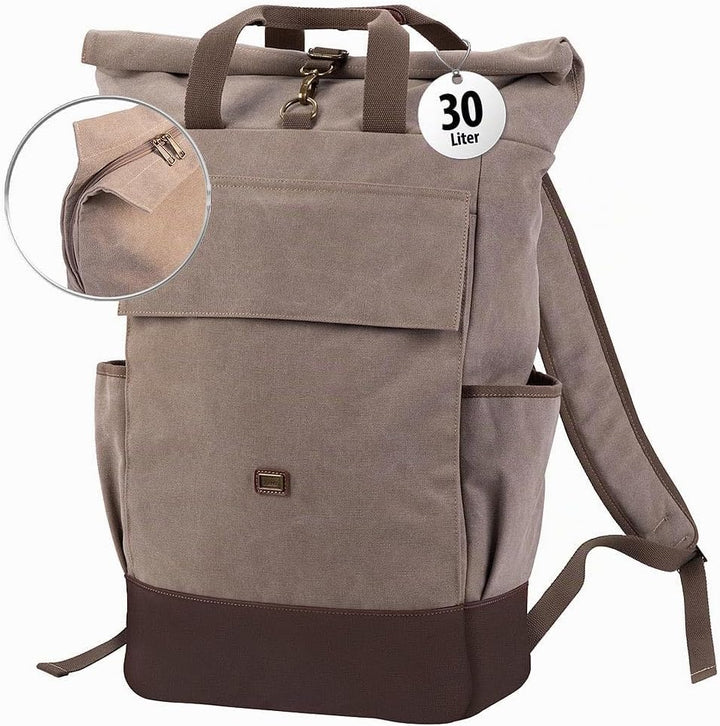 Xcase Laptop Tasche: Kompakter Rolltop-Canvas-Rucksack, Laptopfach, Reissverschluss, 30 l (Fahrradru