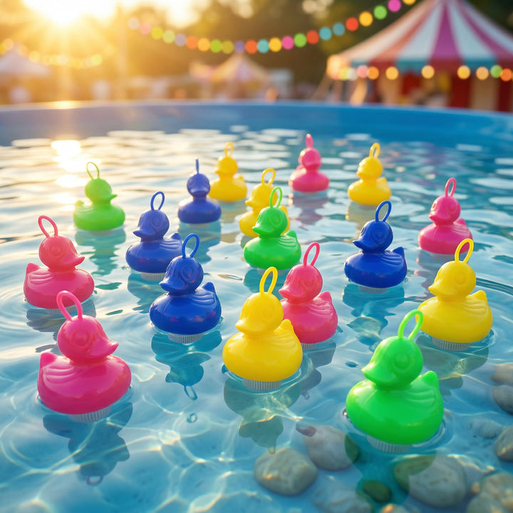 AMLI Enten Angeln | 16x bunt Entchen mit Öse & Gewicht | Entenangeln Spiel Wasser gross | Perfekt fü