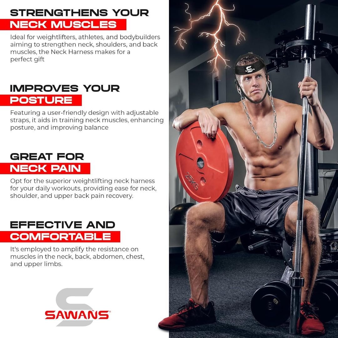 SAWANS Nackentrainer Neck Harness für Kraftsport Nackenstrecker Gewichthebergürtel Kopftrainer Männe