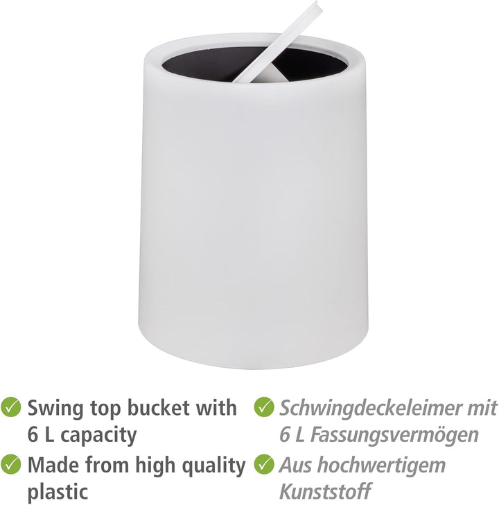 WENKO Schwingdeckeleimer Mod. Atri, 6 Liter Kosmetikeimer mit Deckel aus hochwertigem Kunststoff mit